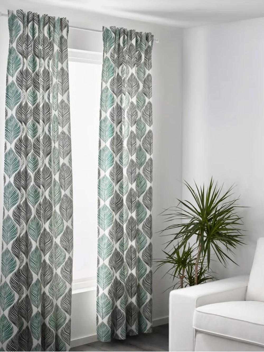 IKEA FJÄDERKLINT  Leaf Curtain Panels Set of two 57”x93”